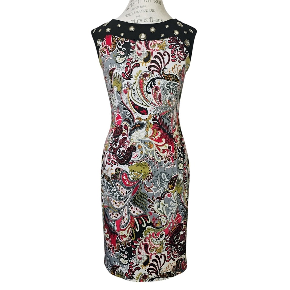 Joseph Ribkoff Womens Sleeveless‎ Sheath Dress Black Paisley  Size 8 Cocktail